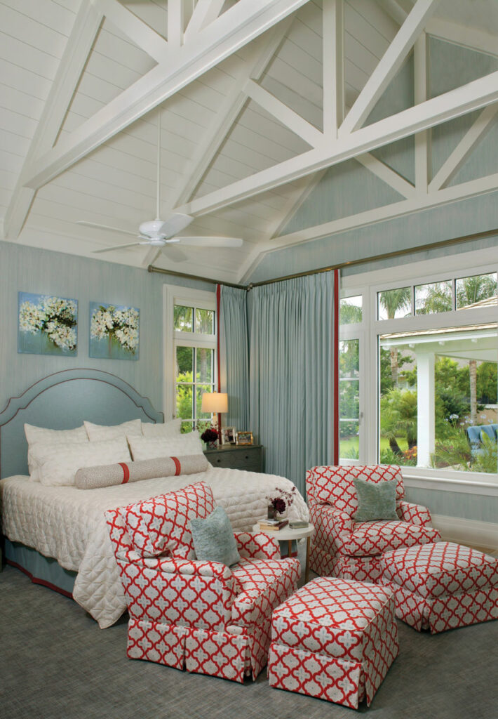 Cottage look bedroom in Jacksonville, FL designed by Luxury Interior Designer Marsha Faulkner