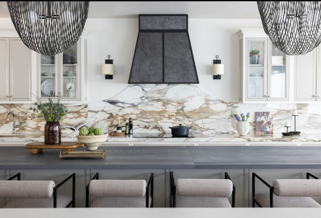 Organic finishes are featured in this office kitchen designed by award-winning luxury interior designer Marsha Faulkner's office in Jacksonville, FL